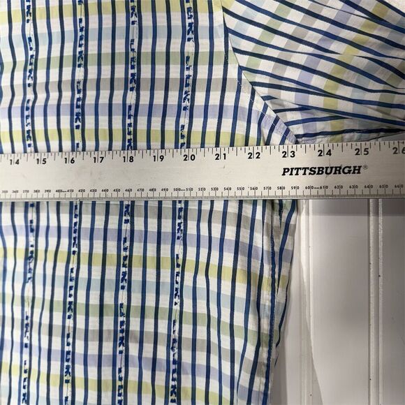 Robert Graham XL Tailored Fit Check Stripe Shirt Blue Yellow Bold Cuff Casual - Picture 4 of 10